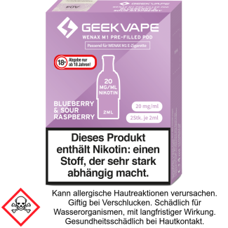 Wenax M1 Pod Blueberry & Sour Raspberry 20 mg/ml (2 Stück) - GeekVape