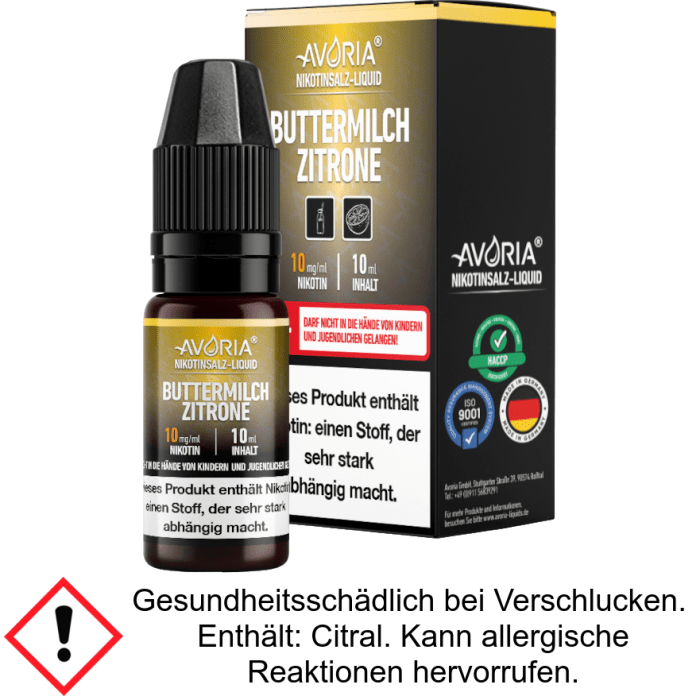 Avoria - Buttermilch-Zitrone - Nikotinsalz Liquid 10 mg/ml