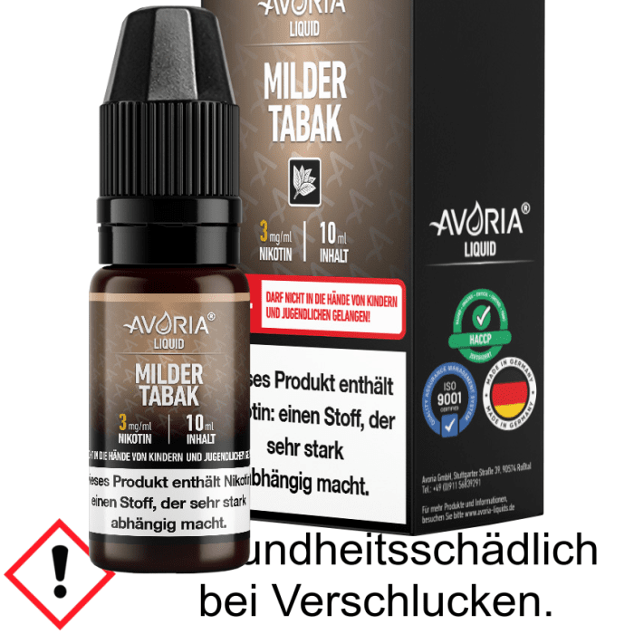 Avoria - Milder Tabak E-Zigaretten Liquid 3 mg/ml