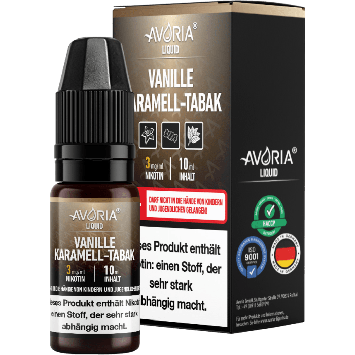 Avoria - Vanille-Karamell-Tabak E-Zigaretten Liquid 0 mg/ml