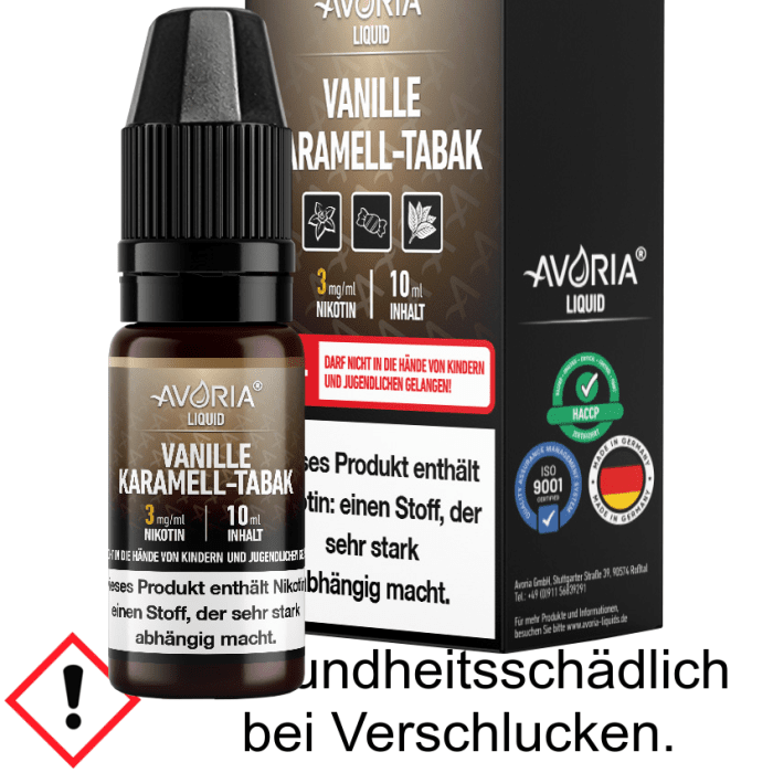 Avoria - Vanille-Karamell-Tabak E-Zigaretten Liquid 12 mg/ml