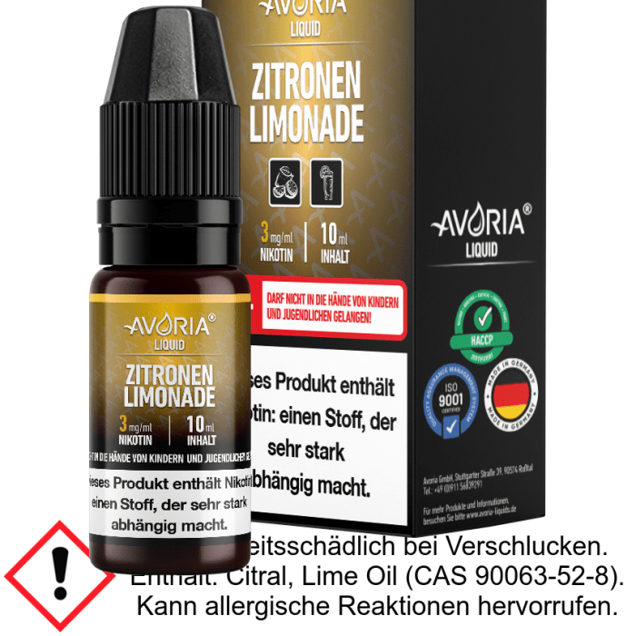 Avoria - Zitronen-Limonade E-Zigaretten Liquid 12 mg/ml