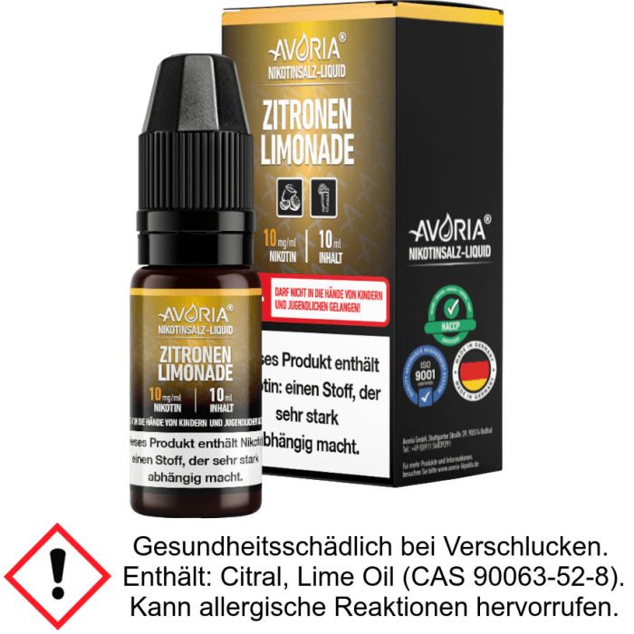 Avoria - Zitronen-Limonade - Nikotinsalz Liquid 10 mg/ml