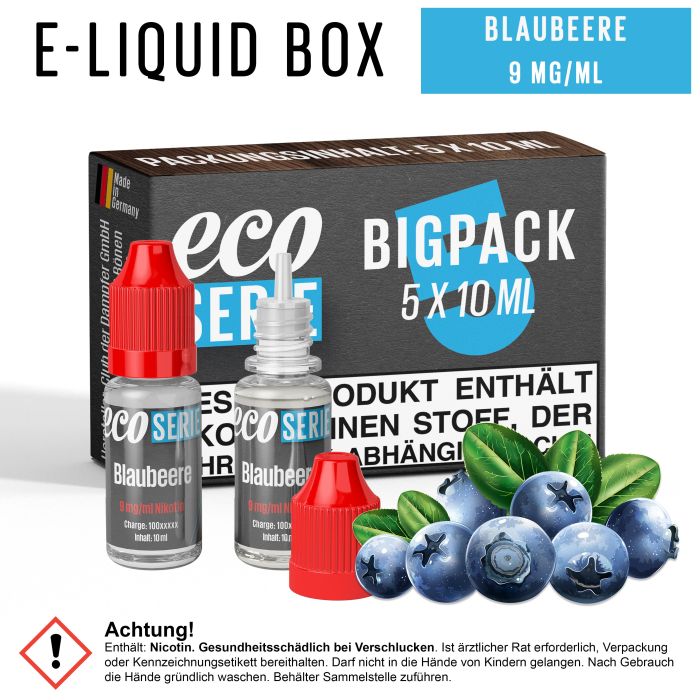 ECO-Liquids Blaubeere (5x10 ml - 9 mg/ml Nikotin)