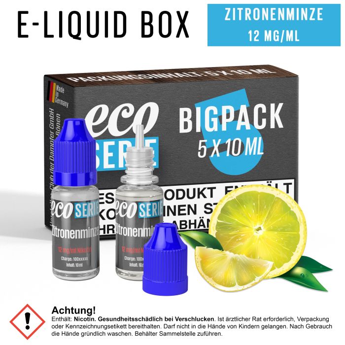 ECO-Liquids Zitronenminze (5x10 ml - 12 mg/ml Nikotin)