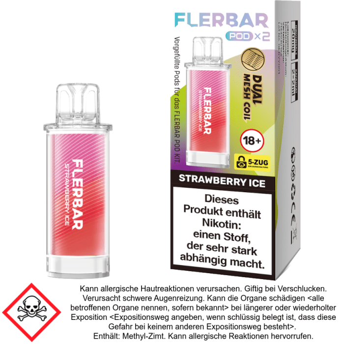 Flerbar Pod Strawberry Ice 20 mg/ml (2 Stück pro Packung)