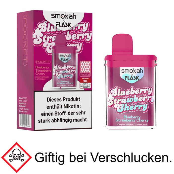 Smokah x Flask Blueberry Strawberry Cherry 20 mg/ml Einweg E-Zigarette