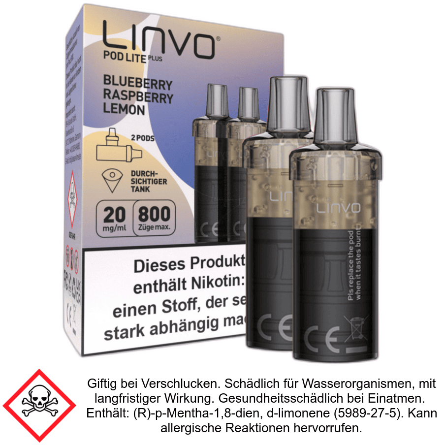 Blueberry Raspberry Lemon 20 mg/ml Pod Lite Plus Linvo 2er Pack