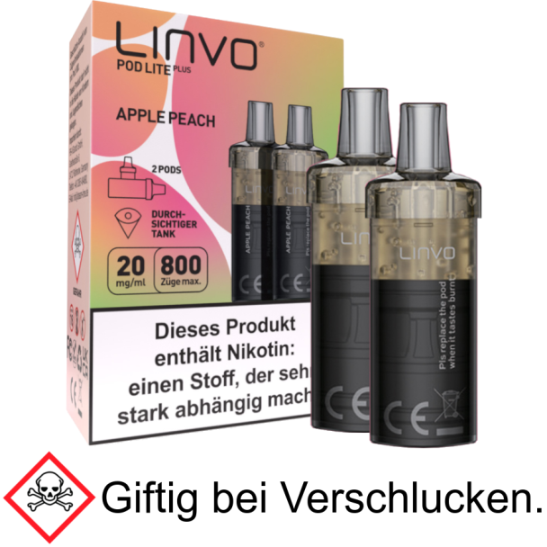 Linvo - Pod Lite Plus Cartridge Apple Peach 20 mg/ml (2 Stück pro Packung)