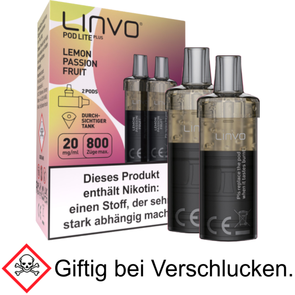 Linvo - Pod Lite Plus Cartridge Lemon Passionfruit 20 mg/ml (2 Stück pro Packung)