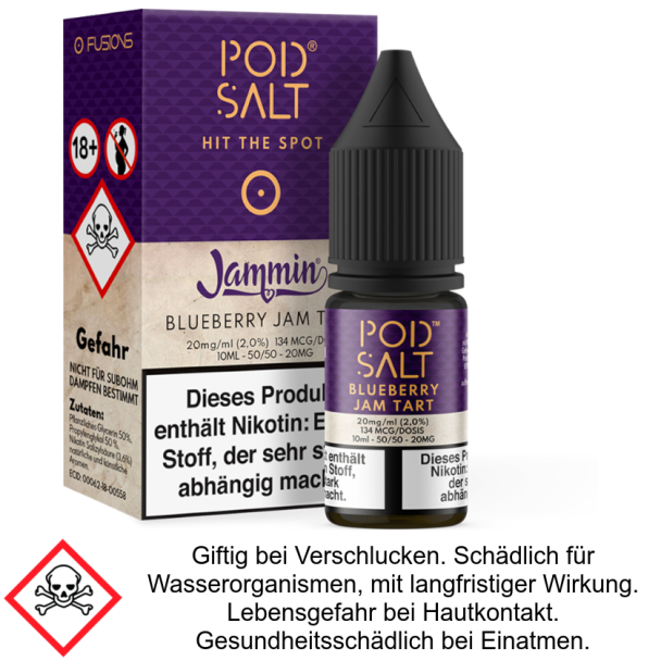 Pod Salt Fusion - Blueberry Jam Tart - Nikotinsalz Liquid 20 mg/ml