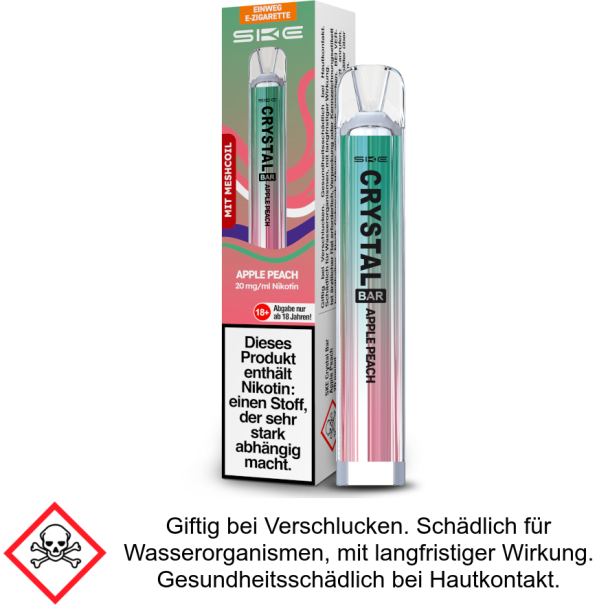 SKE - Crystal Bar Einweg E-Zigarette - Apple Peach 20 mg/ml