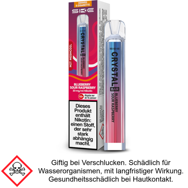 SKE - Crystal Bar Einweg E-Zigarette - Blueberry Sour Raspberry 20 mg/ml
