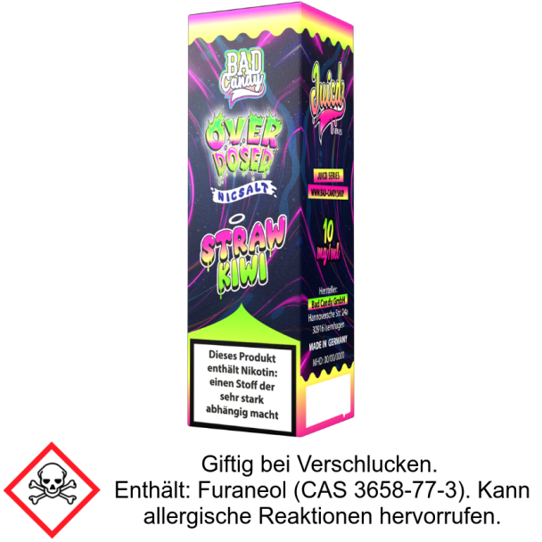 Bad Candy Liquids - Juicd - Overdosed Straw Kiwi - Nikotinsalz Liquid 10 mg/ml