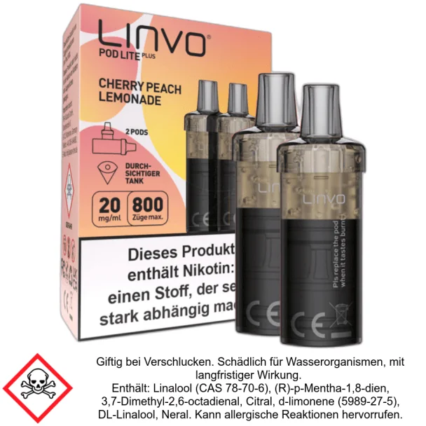 Cherry Peach Lemonade 20 mg/ml Pod Lite Plus Linvo 2er Pack