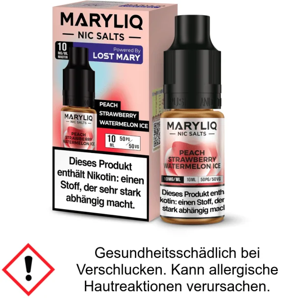 Liquid Peach Strawberry Watermelon Ice 10 mg/ml Nikotinsalz - MARYLIQ