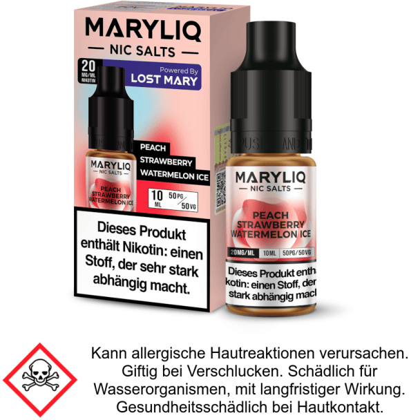 Liquid Peach Strawberry Watermelon Ice 20 mg/ml Nikotinsalz - MARYLIQ